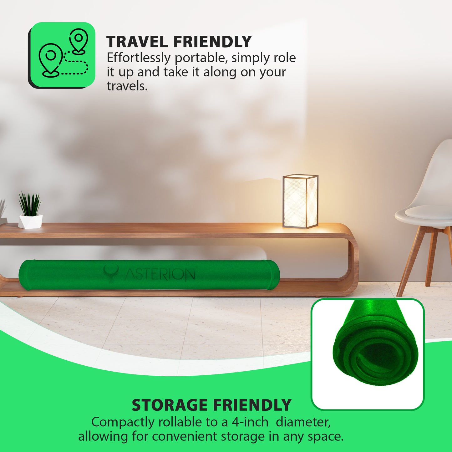 Asterion Rollable 41" VR Mat | Anti-Fatigue | Green Creators Edition | Upgraded 2024!!! - Thicker, Softer, Lighter