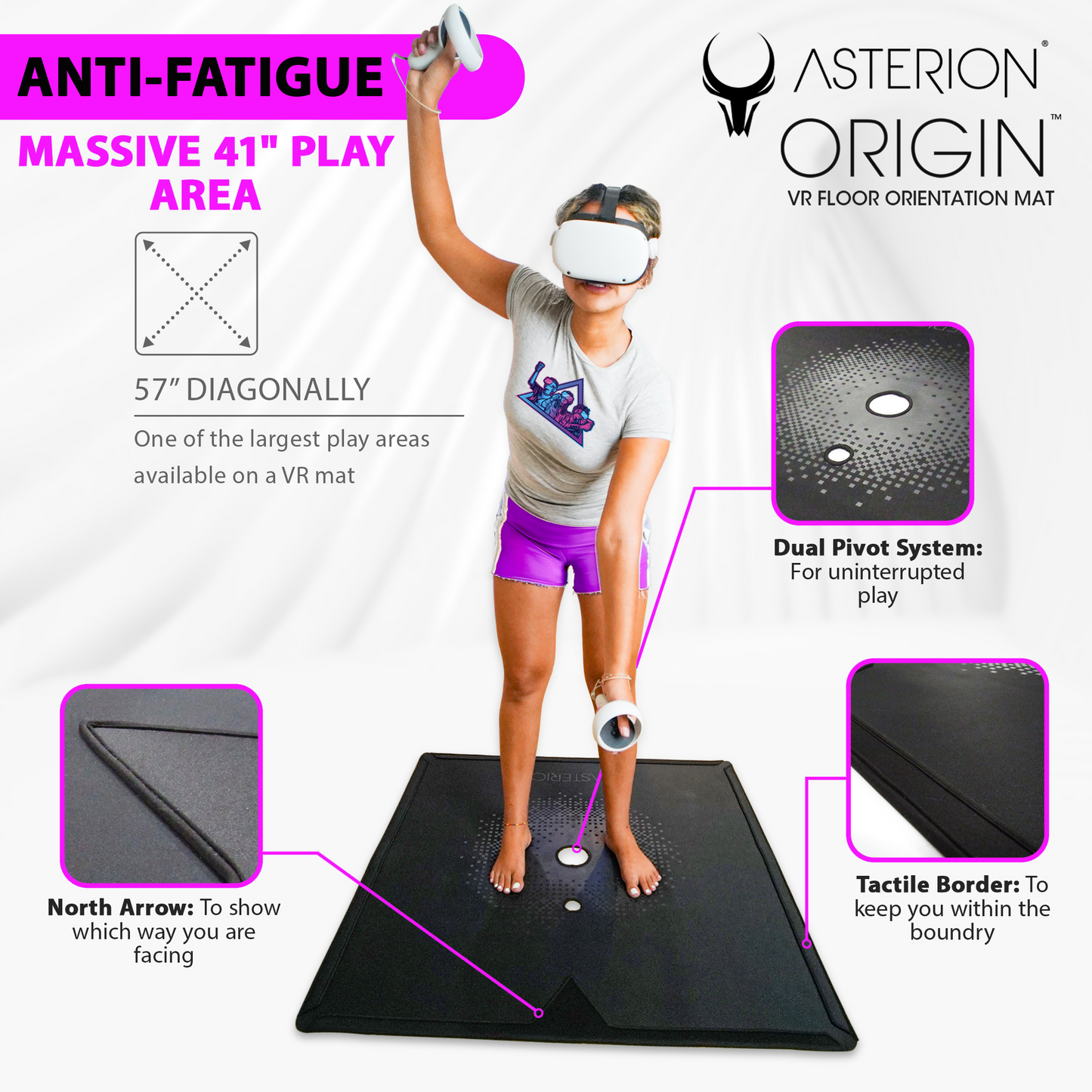 Asterion Rollable 41" VR Mat | Anti-Fatigue | Black | Upgraded 2024!!! - Thicker, Softer, Lighter